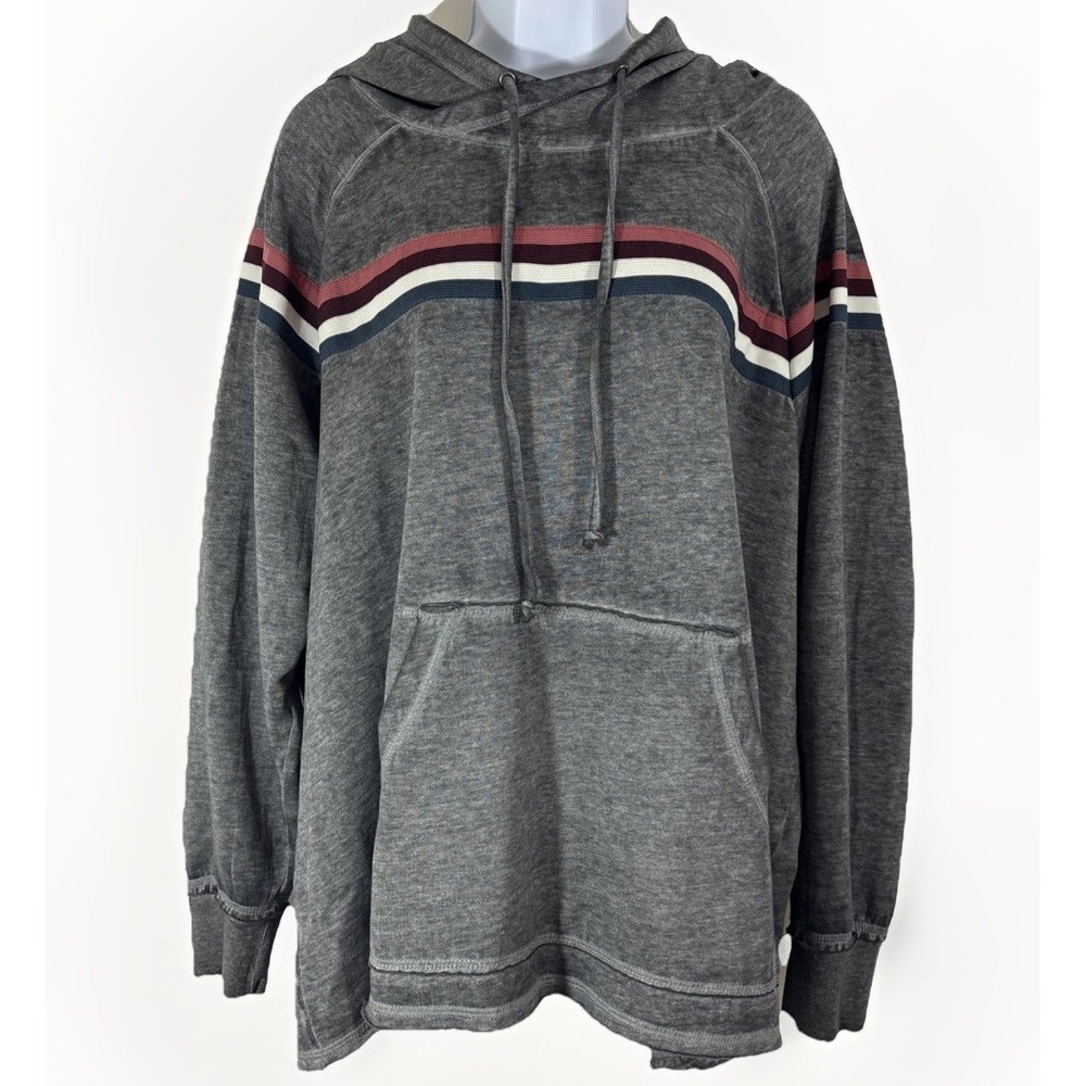 C Active Plus Size 18/20W Gray Hoodie Striped Sleeve Pullover Kangaroo